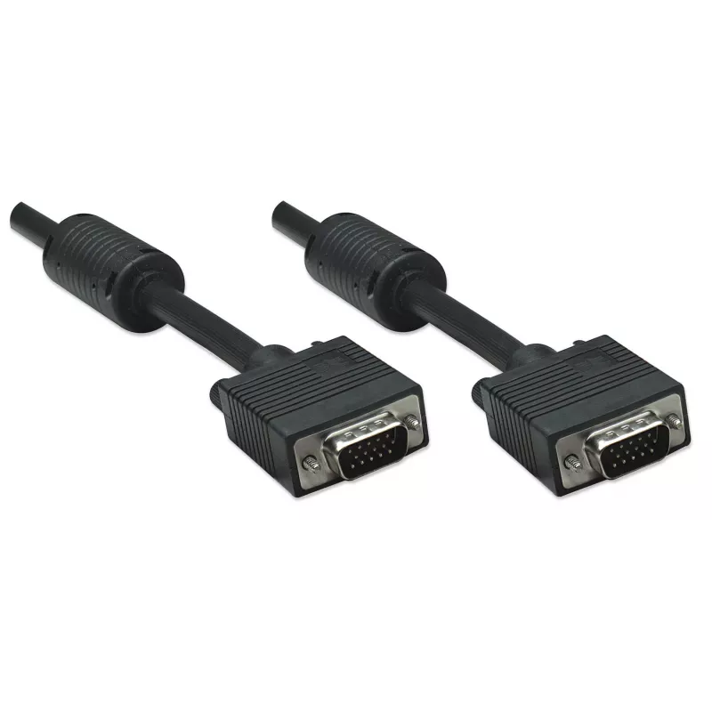 Manhattan VGA monitorový kábel (s feritovými jadrami), 1,8 m, čierny, konektor samec na konektor samec, HD15