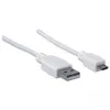 Manhattan USB-A na Micro-USB kábel, 1,8 m, konektor samec na konektor samec, 480 Mbit/s (USB 2.0), Hi-Speed USB, biely, doživotná záruka