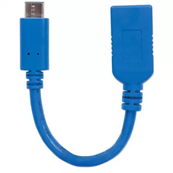 Manhattan USB-C na USB-A kábel, 15 cm, konektor samec na konektor samica, 5 Gbit/s (USB 3.2 Gen1, známy aj ako USB 3.0), 3A (rýchle nabíjanie), SuperSpeed USB, modrá, doživotná záruka, zodpovedá USB31CAADP (okrem farby)
