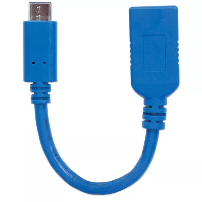 Manhattan USB-C na USB-A kábel, 15 cm, konektor samec na konektor samica, 5 Gbit/s (USB 3.2 Gen1, známy aj ako USB 3.0), 3A (rýchle nabíjanie), SuperSpeed USB, modrý, doživotná záruka, zodpovedá USB31CAADP (okrem farby)