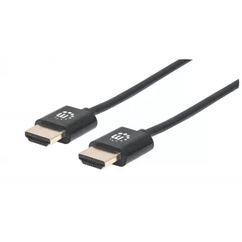 Manhattan HDMI kábel s Ethernetom (Ultra Thin), 4K@60Hz (Premium High Speed), 1 m, konektor samec na konektor samec, čierna, Ultra HD 4k x 2k, plne tienený, pozlátené kontakty, doživotná záruka