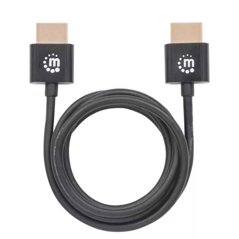 Manhattan HDMI kábel s Ethernetom (Ultra Thin), 4K@60Hz (Premium High Speed), 1 m, konektor samec na konektor samec, čierny, Ultra HD 4k x 2k, plne tienený, pozlátené kontakty, doživotná záruka