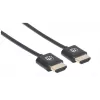 Manhattan HDMI kábel s Ethernetom (Ultra Thin), 4K@60Hz (Premium High Speed), 1 m, konektor samec na konektor samec, čierny, Ultra HD 4k x 2k, plne tienený, pozlátené kontakty, doživotná záruka