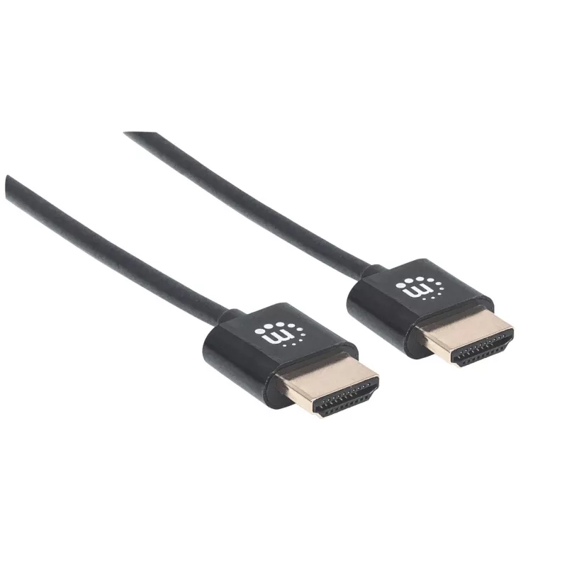 Manhattan HDMI kábel s Ethernetom (Ultra Thin), 4K@60Hz (Premium High Speed), 1 m, konektor samec na konektor samec, čierny, Ultra HD 4k x 2k, plne tienený, pozlátené kontakty, doživotná záruka