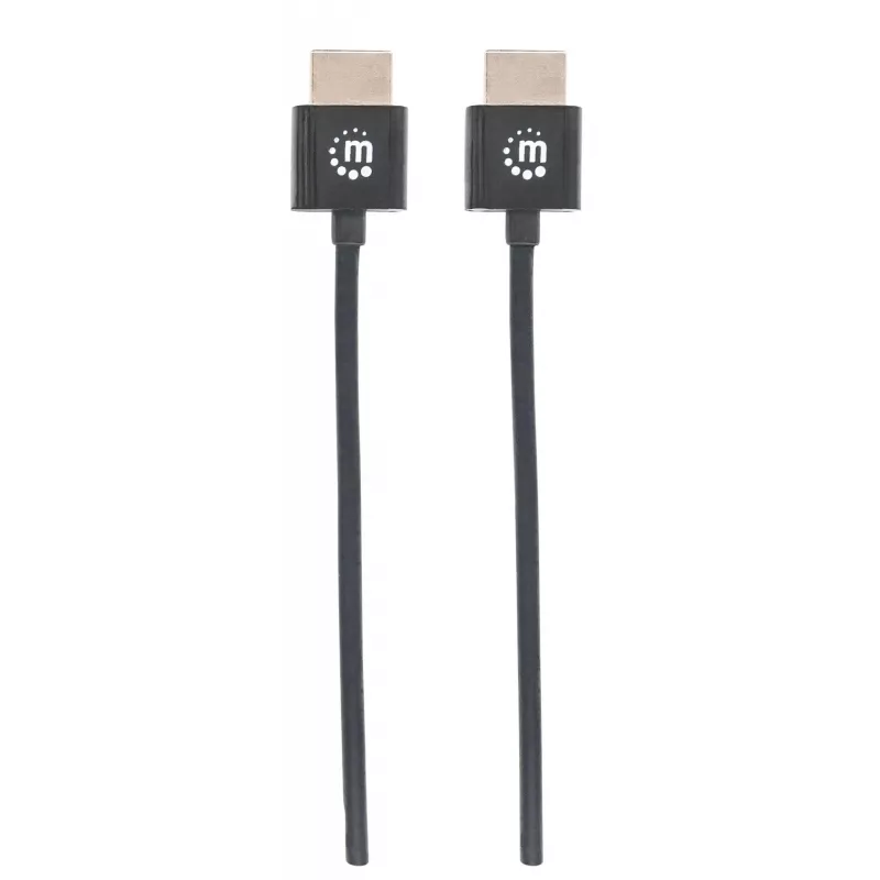 Manhattan HDMI kábel s Ethernetom (Ultra Thin), 4K@60Hz (Premium High Speed), 1 m, konektor samec na konektor samec, čierny, Ultra HD 4k x 2k, plne tienený, pozlátené kontakty, doživotná záruka