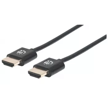Manhattan HDMI kábel s Ethernetom (ultraplochý), 4K@60Hz (Premium High Speed), 1,8 m, konektor samec na konektor samec, čierna, Ultra HD 4K x 2K, plne tienený, pozlátené kontakty, doživotná záruka