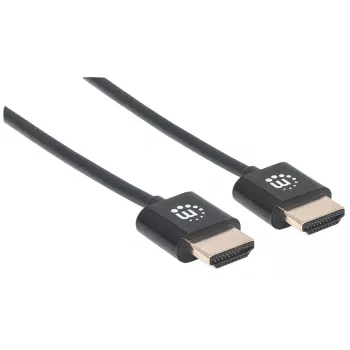 Manhattan HDMI kábel s Ethernetom (ultraplochý), 4K@60Hz (Premium High Speed), 1,8 m, konektor samec na konektor samec, čierna, Ultra HD 4K x 2K, plne tienený, pozlátené kontakty, doživotná záruka