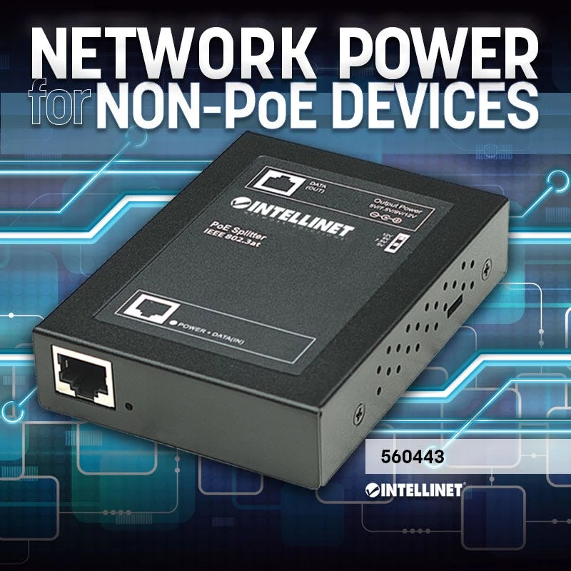 Intellinet Power over Ethernet (PoE+) splitter, IEEE802.3at, 5, 7,5, 9 alebo 12 V DC výstupné napätie