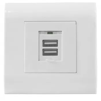 Intellinet 2-portová USB-A nástenná zásuvka s krytom, dva nabíjacie porty s bezpečnostným krytom, výstup 5 V / 2,1 A, 80 x 80 európsky kryt
