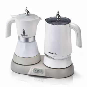 Ariete 1344 Breakfast Station, 3 zariadenia v 1: moka kanvička, rýchlovarná kanvica, šľahač mlieka na teplé a studené mlieko, 500 W, 2/4 šálky, udržiava kávu teplú, 5 funkcií, biela