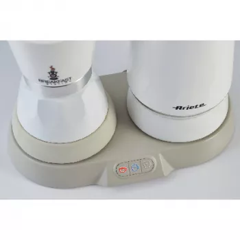 Ariete 1344 Breakfast Station, 3 zariadenia v 1: moka kanvička, rýchlovarná kanvica, šľahač mlieka na teplé a studené mlieko, 500 W, 2/4 šálky, udržiava kávu teplú, 5 funkcií, biela