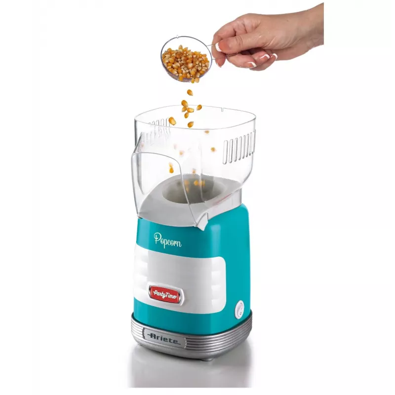 Ariete 2956, Pop Corn Party Time, prístroj na popcorn, 60 g kukurice na popcorn nechá puknúť za 2 minúty horúcim vzduchom, bez tuku, 1000 W, modrá