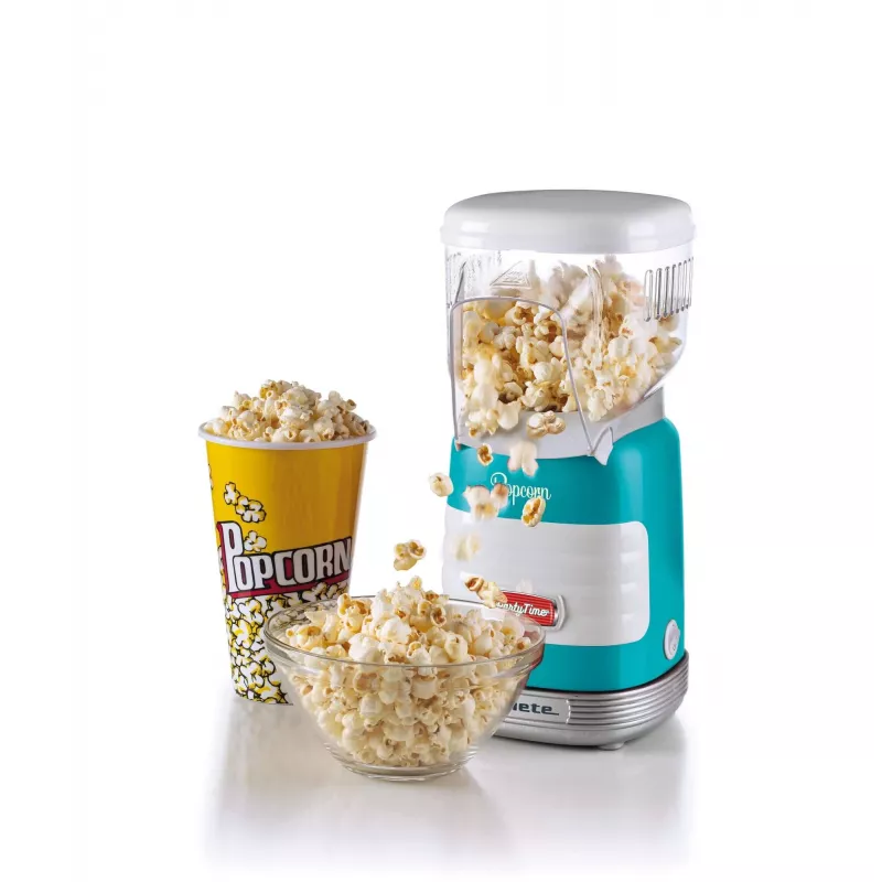 Ariete 2956, Pop Corn Party Time, prístroj na popcorn, 60 g kukurice na popcorn nechá puknúť za 2 minúty horúcim vzduchom, bez tuku, 1000 W, modrá