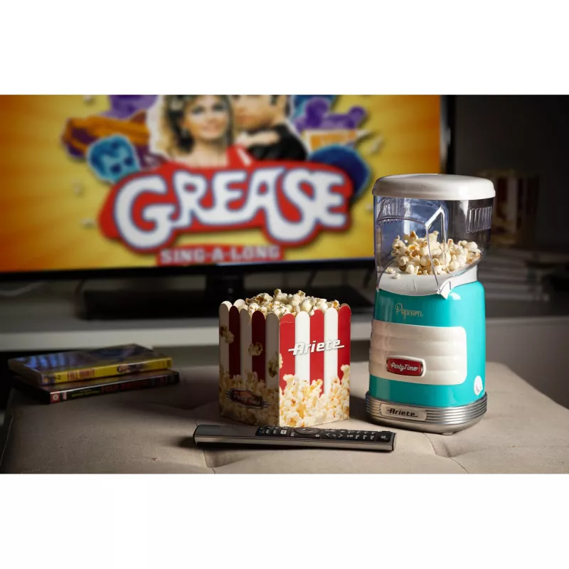 Ariete 2956, Pop Corn Party Time, prístroj na popcorn, 60 g kukurice na popcorn nechá puknúť za 2 minúty horúcim vzduchom, bez tuku, 1000 W, modrá