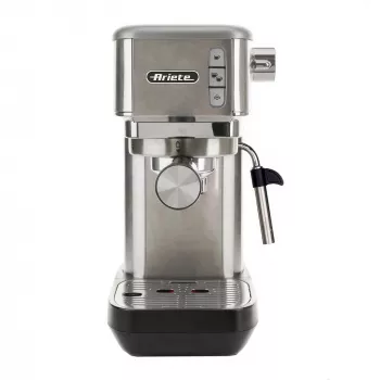 Ariete 1380 Metal kávovar, vhodný na mletú kávu a ESE pody, 1300 W, objem nádrže 1,1 l, tlak 15 bar, filter na ½ šálky, Cappuccinatore, strieborná