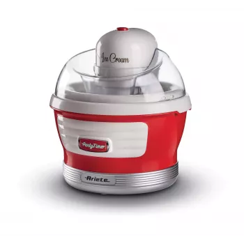 Ariete 643 stroj na zmrzlinu Party Time, stroj na zmrzlinu, 12 W, kapacita 1,5 l, vyberateľná nádoba s dvojitou izoláciou, čas prípravy 30 minút, veko na pridávanie surovín, červená