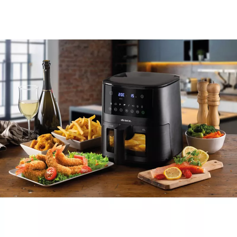 Ariete 4633, teplovzdušná fritéza 4L, 1400W, objem 4L, 9 programov, funkcia Shake a Grill, teplota do 200°C, čierna