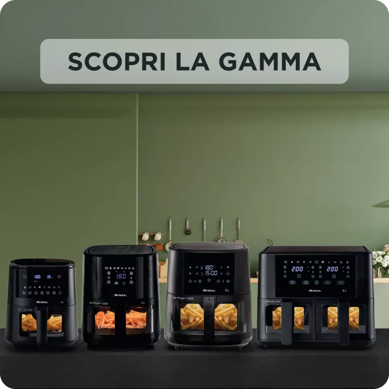 Ariete 4633, teplovzdušná fritéza 4L, 1400W, objem 4L, 9 programov, funkcia Shake a Grill, teplota do 200°C, čierna