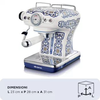 Ariete 1389 Capri kávovar, 850 W, objem nádrže 0,9 l, filter na 1 alebo 2 šálky, odkvapkávacia miska, mliečny šľahač