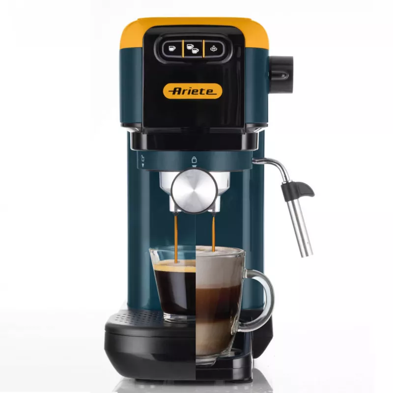 Ariete 1399 espresso kávovar, na prášok a ESE pody, 1300 W, objem 1,1 l, tlak 15 bar, filter na 1, 2 šálky a ESE pody, cappuccino, žltá