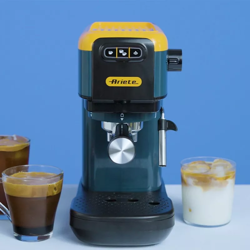 Ariete 1399 espresso kávovar, na prášok a ESE pody, 1300 W, objem 1,1 l, tlak 15 bar, filter na 1, 2 šálky a ESE pody, cappuccino, žltá