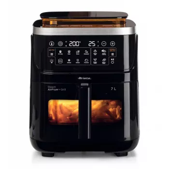 Ariete 4636 teplovzdušná fritéza s funkciou pary + Grill, 1700W, funkcia sušenia, 10 funkcií varenia, priehľadný kôš, časovač, čierna