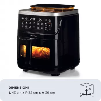 Ariete 4636 teplovzdušná fritéza s funkciou pary + Grill, 1700W, funkcia sušenia, 10 funkcií varenia, priehľadný kôš, časovač, čierna