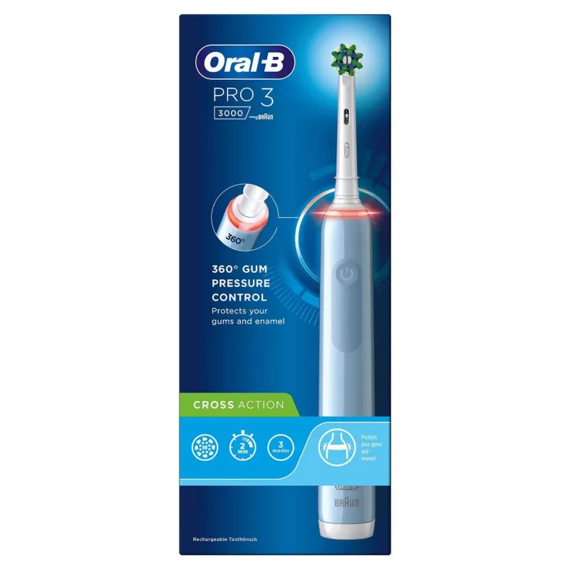 Oral-B Pro 3 3000 Cross rotačno-oscilačná zubná kefka pre dospelých modrá