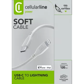 Cellularline Soft kábel 120 cm – USB-C na Lightning USB-C na Lightning soft-touch kábel