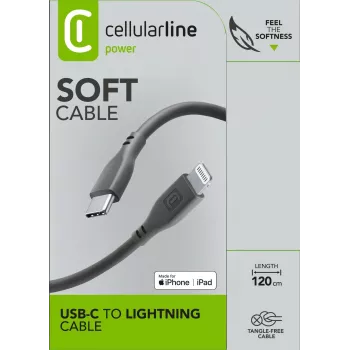 Cellularline Soft kábel 120 cm – USB-C na Lightning, soft-touch kábel