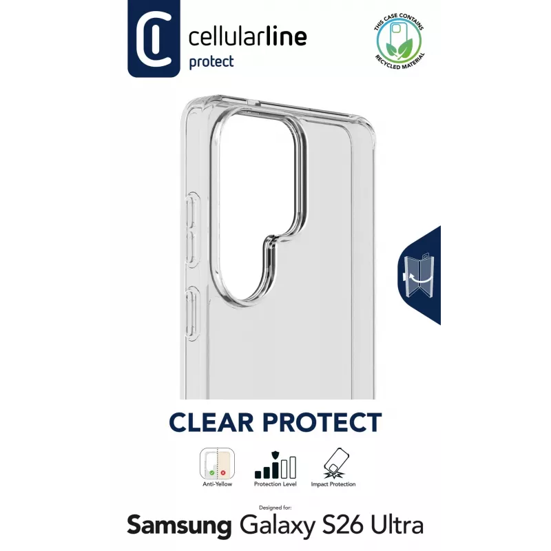 Cellularline Clear Protect - Galaxy S26 Ultra tvrdé puzdro s gumenými okrajmi