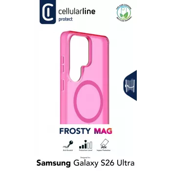 Cellularline FROSTY MAG - Galaxy S26 Ultra polopriehľadné puzdro s matným povrchom a farebnými okrajmi, kompatibilné s ekosystémom Qi2 a magnetickým príslušenstvom pre Samsung.