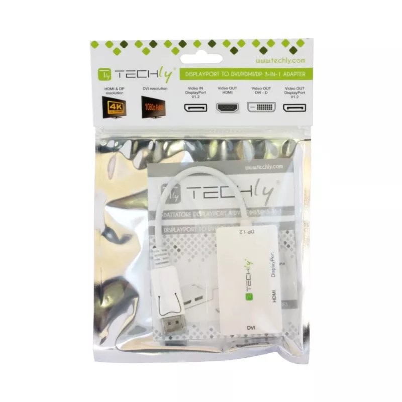 Techly IADAP DP-COMBOF3 video kábel adaptér DisplayPort DisplayPort + DVI + HDMI biely