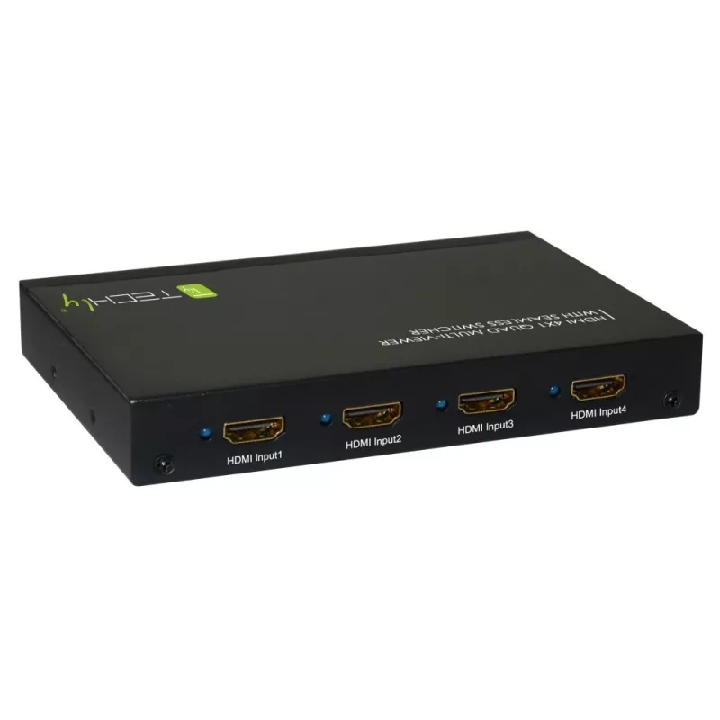 Techly HDMI 4x1 multiviewer s bezproblémovým prepínačom, HDMI, kov, čierny, 60 Hz, 1080p, 2,25 Gbit/s