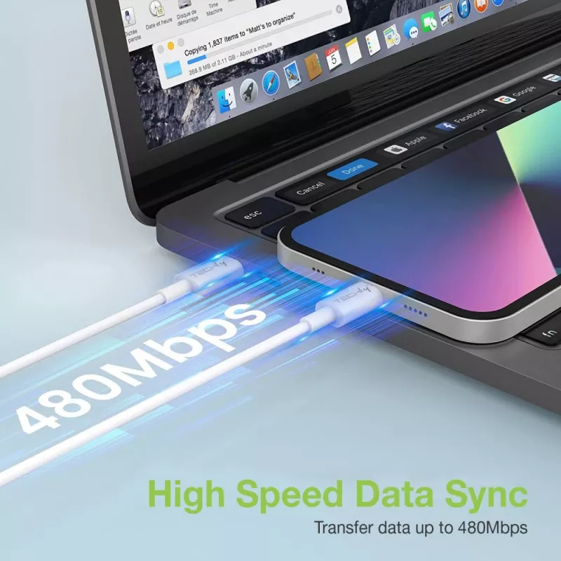 Techly nabíjací a synchronizačný kábel USB-C na Lightning 1 m biely
