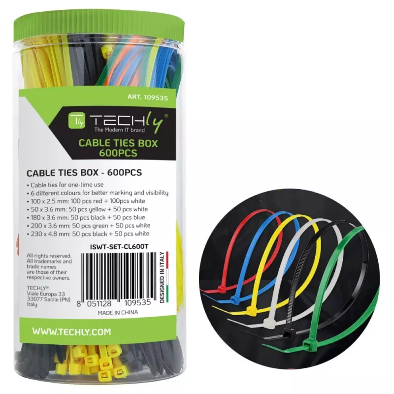 Techly ISWT-SET-CL600T viazacie pásky viacúčelové viazacie pásky nylon viacfarebná 600 ks