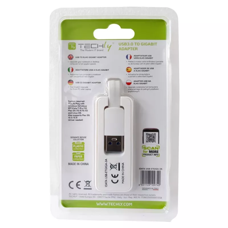 Techly IDATA USB-ETGIGA-3A Sieťový adaptér USB 3.0 Gigabit Ethernet