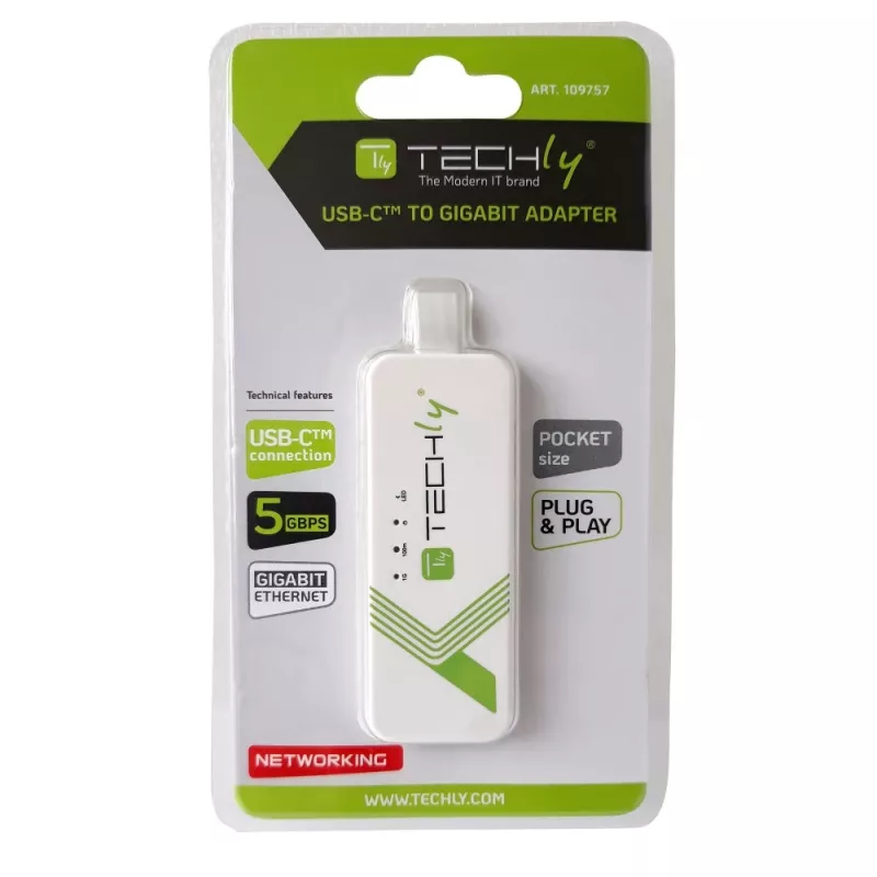 Techly Adaptér USB 3.1 Type-C na RJ45 Gigabit Ethernet, biely