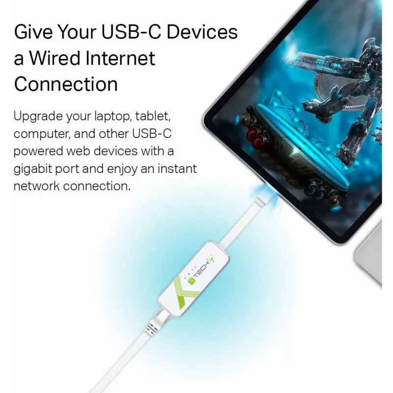 Techly Adaptér USB 3.1 Type-C na RJ45 Gigabit Ethernet, biely