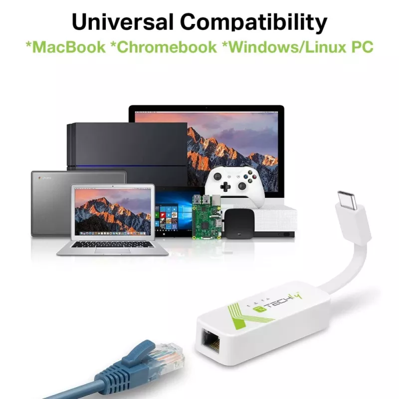 Techly Adaptér USB 3.1 Type-C na RJ45 Gigabit Ethernet, biely