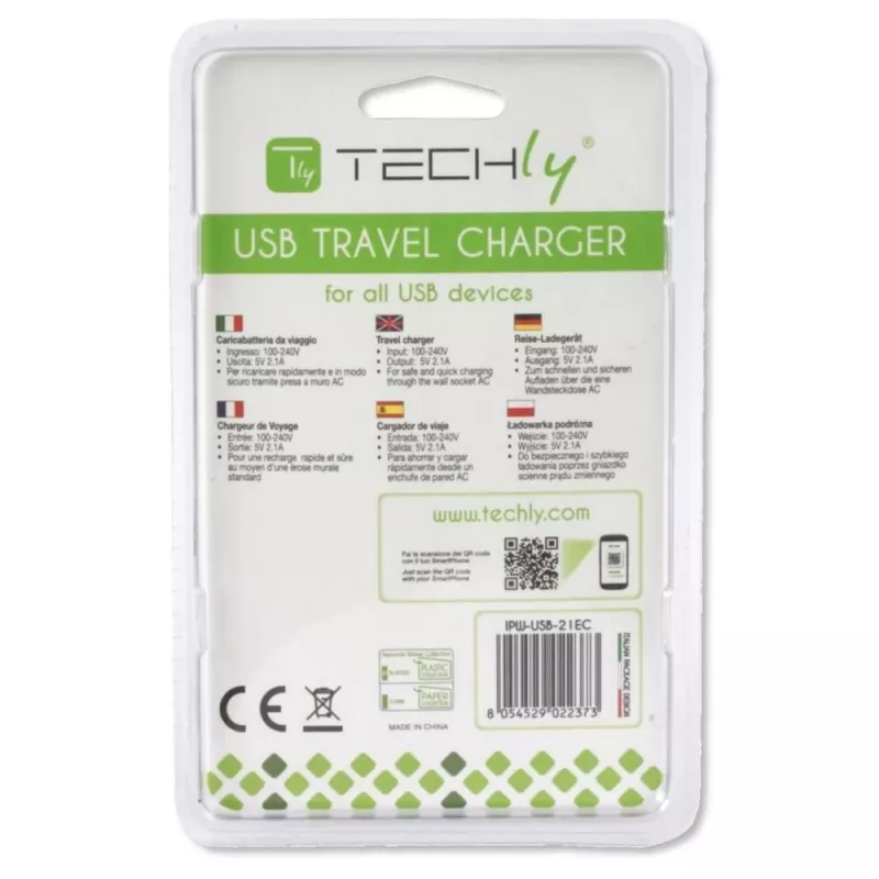 Techly taliansky adaptér zástrčky s 1 USB portom 5V / 2,1A biely IPW-USB-21EC