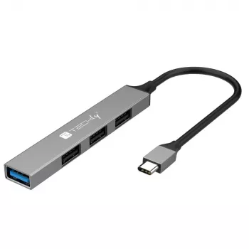 Techly IUSB32-HUB4C-3U2SLS dokovacia stanica/port replikátor pre notebook káblová USB 3.2 Gen 1 (3.1 Gen 1) Type-C sivá