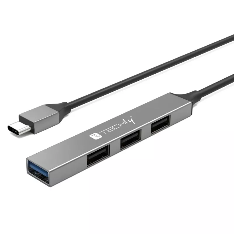 Techly IUSB32-HUB4C-3U2SLS dokovacia stanica/port replikátor pre notebook káblová USB 3.2 Gen 1 (3.1 Gen 1) Type-C sivá