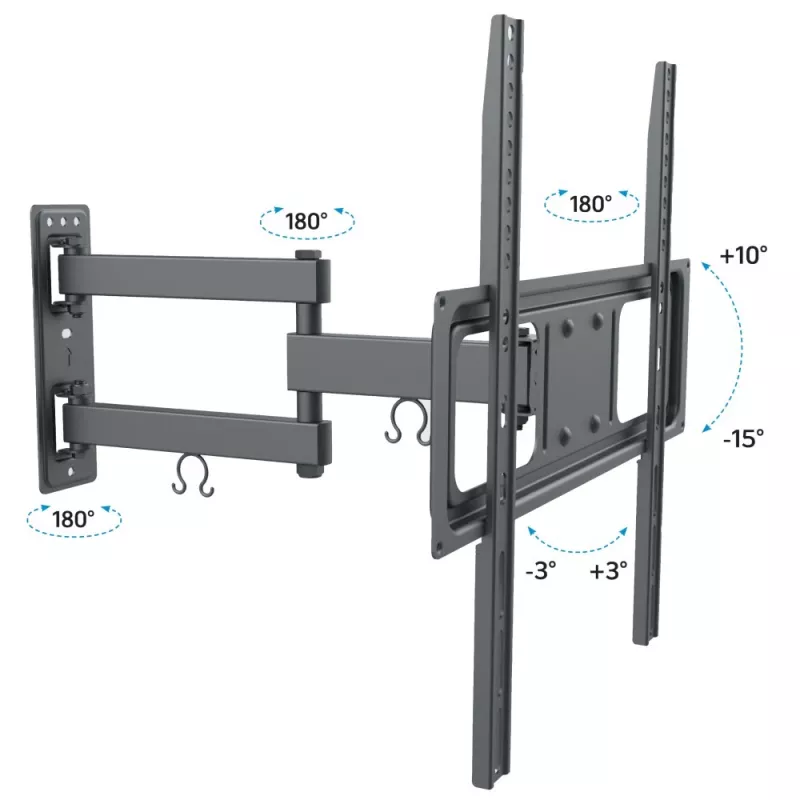 Techly 32-55 palcov Full-Motion LED-LCD TV držiak na stenu, 400 x 400 mm, -15 - 10°, 10 - 90°, 180°, oceľ, čierna