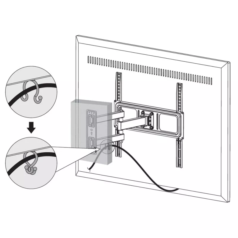 Techly 32-55 palcov Full-Motion LED-LCD TV držiak na stenu, 400 x 400 mm, -15 - 10°, 10 - 90°, 180°, oceľ, čierna