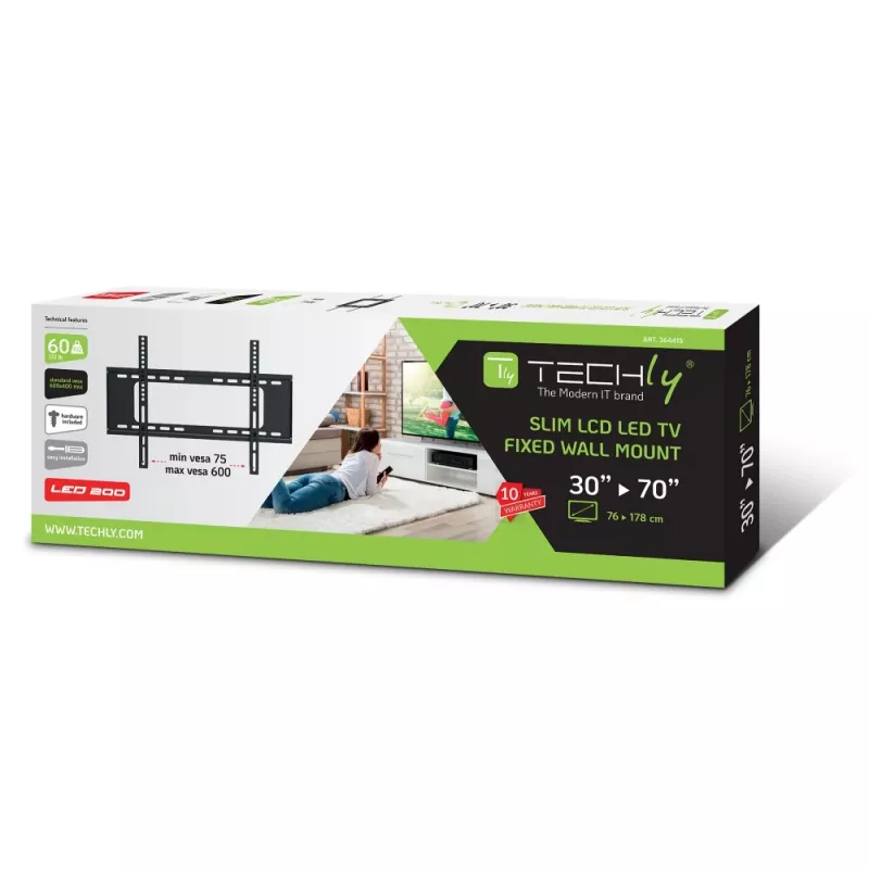 Techly ICA-PLB 262L TV držiak na stenu 177,8 cm (70 palcov) čierny