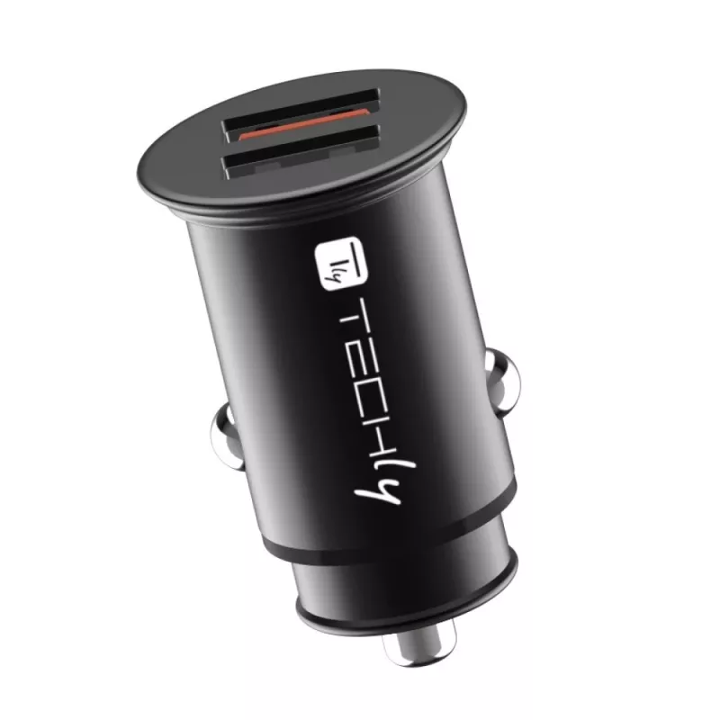 Techly mini auto nabíjačka 2 porty USB-A Quick Charge 3.0 36W v čierna kov
