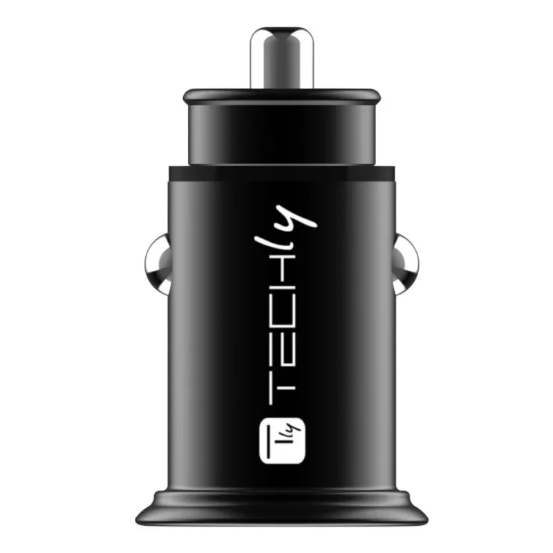 Techly mini auto nabíjačka 2 porty USB-A Quick Charge 3.0 36W v čierna kov