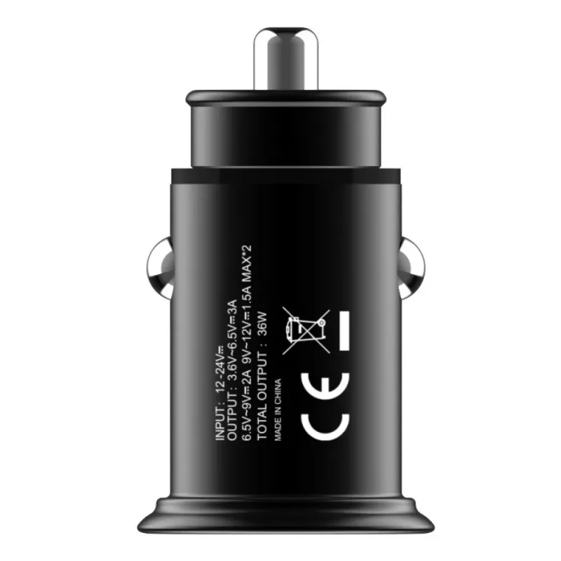Techly mini auto nabíjačka 2 porty USB-A Quick Charge 3.0 36W v čierna kov