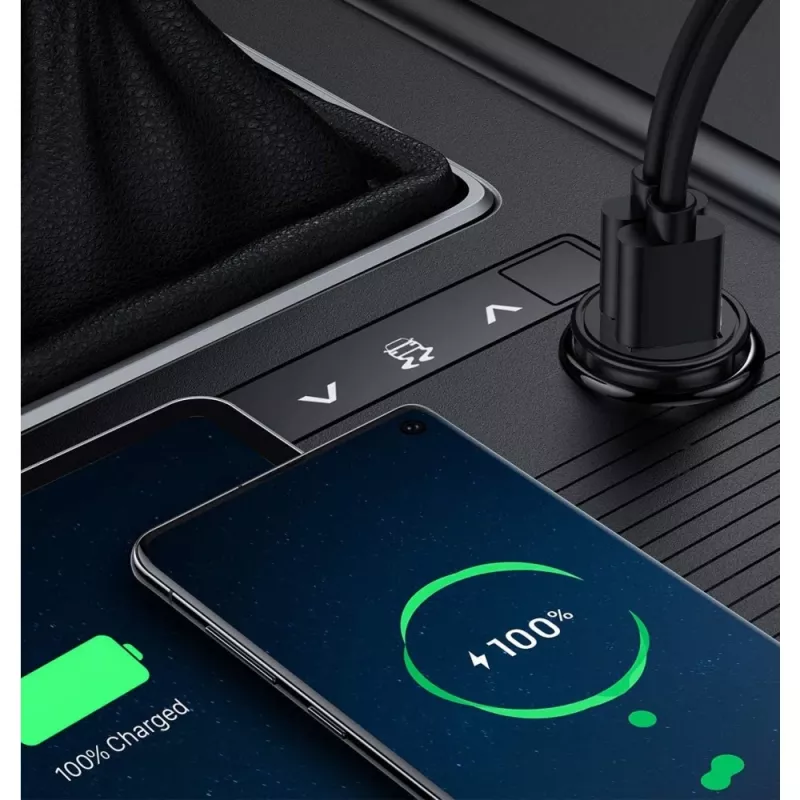 Techly mini auto nabíjačka 2 porty USB-A Quick Charge 3.0 36W v čierna kov